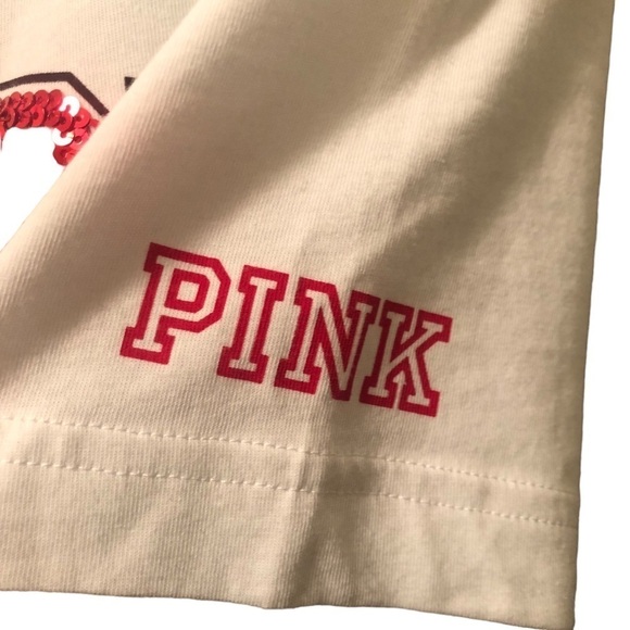Pink VS Collegiate Collection WISCONSIN BADGERS White Crew Neck Tee Sz. M BLING - Picture 6 of 8